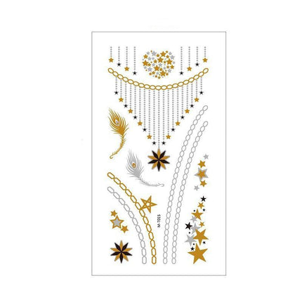 Women Lady Metallic gold silver color boho arm Body Temporary Tattoo Sticker Art - Aimall