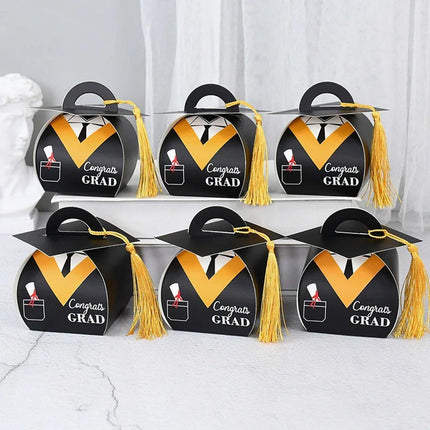 50 Pcs Graduation Cap Candy Box Striped Bachelor Doctor Party Gift Carton