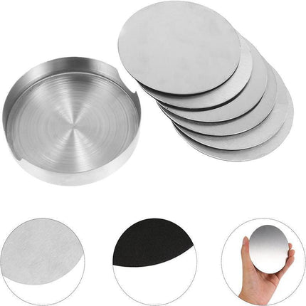 6xStainless Steel Coasters For Drinks With Holder Heat Resistant Cup Mat Pad Set - Aimall