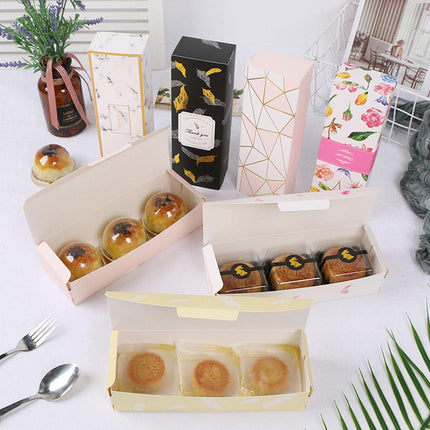 25pcs Long Strip Clamshell Packaging Box 3-Compartment Dessert Storage Box
