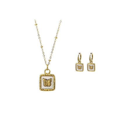 Vintage Butterfly Pendant Necklace and Earrings Set Fashion Jewelry Gift for Her