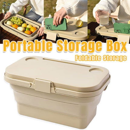 Outdoor Picnic Basket Camping Portable Handheld Storage Basket with Lid Foldable