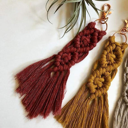 Boho macrame keychain with tassel pendant