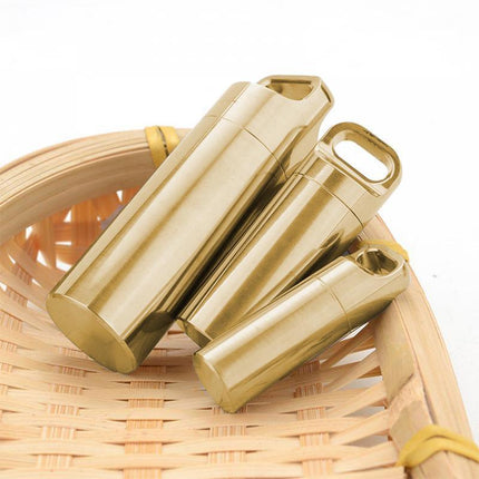 Waterproof Pill Box Case Bottle Brass Container Keyring Medicine Capsule Holder - Aimall