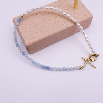 Light Blue Bracelet for Women Unique Design Small Pearl String Fine Jewelry