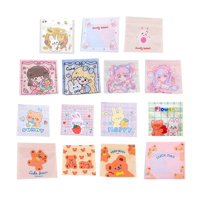 100pcs Cute Cartoon Ziplock Bags for Snacks Candy Cookies Plastic Storage Bags