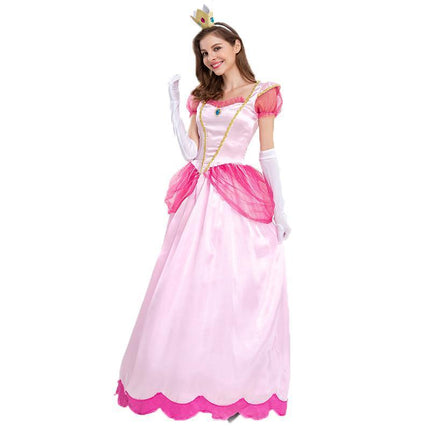 N505 Princess Peach Pink Mario Games Book Week Fancy Long Dress Up Party Costume AU