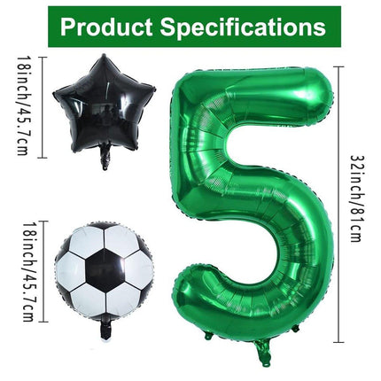 32 Inch Green Soccer Balloons 5 Pieces Set World Cup Birthday Party Decoration