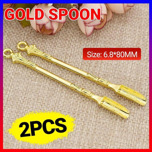2PCS Gold Snuff Spoon Micro Spoon Spatula Spoon Stainless Steel Scoop - Aimall