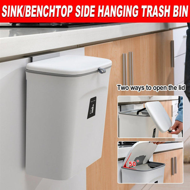 Wall Mounted Kitchen Trash Can with Sliding Lid Hanging Waste Bin for Household