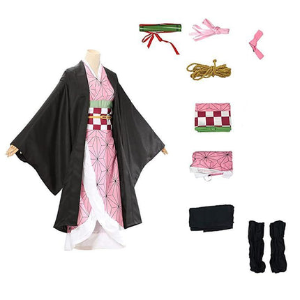 Anime Demon Slayer Kimetsu no Yaiba Kamado Nezuko Cosplay Costume Kimono Wig AU - Aimall