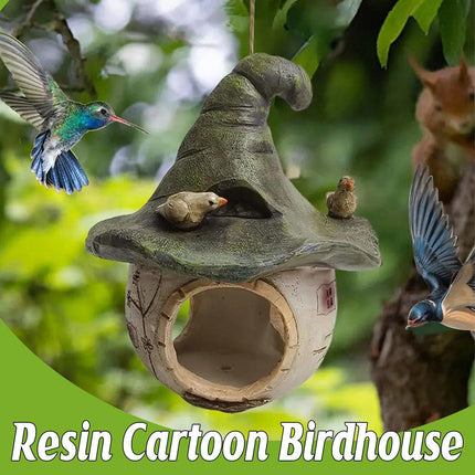 Cartoon Hanging Birdhouse Cozy Nest Resin Garden Outdoor Tree Patio Decor