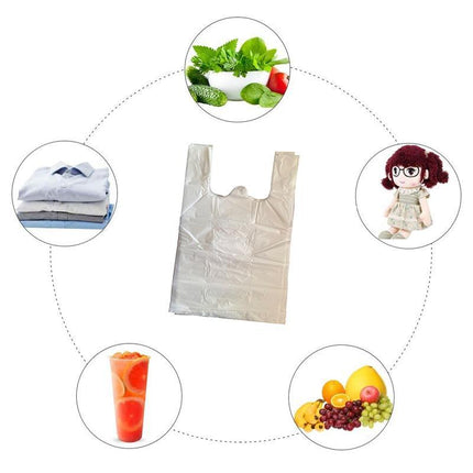 200PCS Carry Bags White Grocery Eco Friendly Biodegradable Plastic Shopping Bag - Aimall