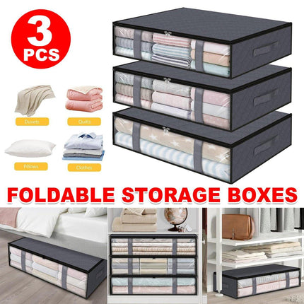 3pcs Underbed Storage Box Clothes Organizer Foldable Containers for Home Use