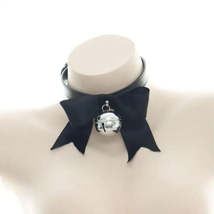 Punk Style Bow Bell Choker Adjustable Collar PU Leather Neckchain Necklace