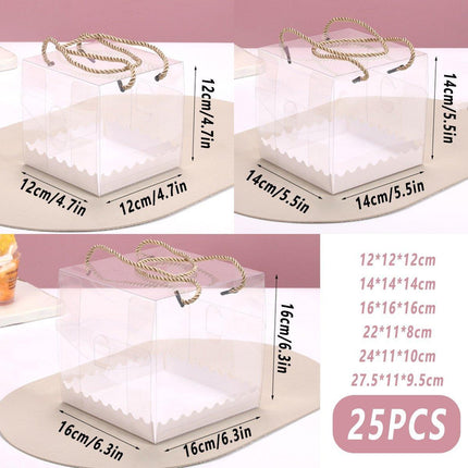 25pcs Rectangular Transparent Cake Roll Packing Box Portable Swiss Pastry Box