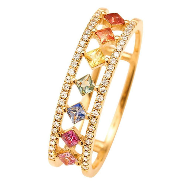 Rainbow Gold Ring Women Fashion Colorful Band Jewelry Gift 6-10 Sizes Ring