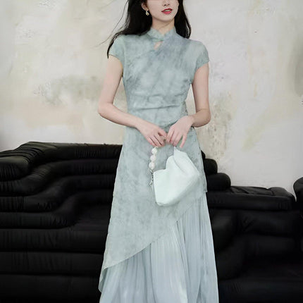 New Retro Chinese Style Slim Fit Cheongsam Dress Wrap Hip Long Skirt Feminine