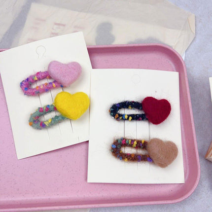 Dopamine Wool Felt Heart Hairpin Cute Plush Hair Clip Fashion Accessories