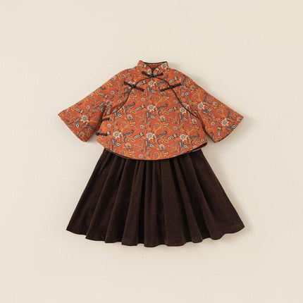 Children's Winter Wear Guofeng Girl's Cotton-padded Overskirt Two-piece Set - Aimall