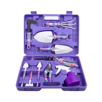 10PC Garden Tool Kit Shovel Rake Planting Tools Set with Purple Handles Gift