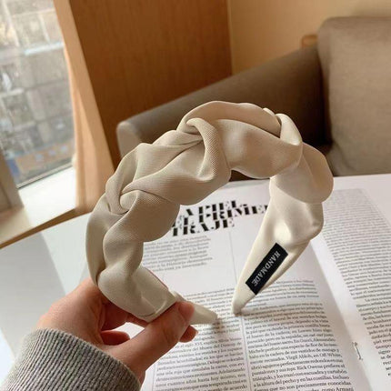 Women Fashionable Vintage Ruffled Wide Edge Solid Colour Hair Band Hoop Headband - Aimall