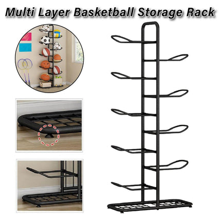 Multi-Layer Basketball Storage Rack Iron Frame Sports Equipment Organiser Shelf