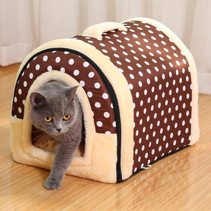 S Size Pet House Kennel Soft Igloo Beds Cave Cat Puppy Bed Warm Cushion Fold - Aimall