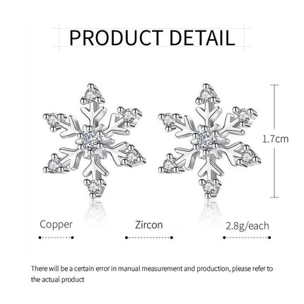 Zircon Snowflake Christmas Earrings Studs Winter Jewelry for Women and Girls