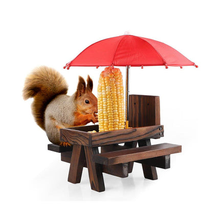Wooden Squirrel Feeder Outdoor Hanging Bird Feeder for Garden Backyard Pets