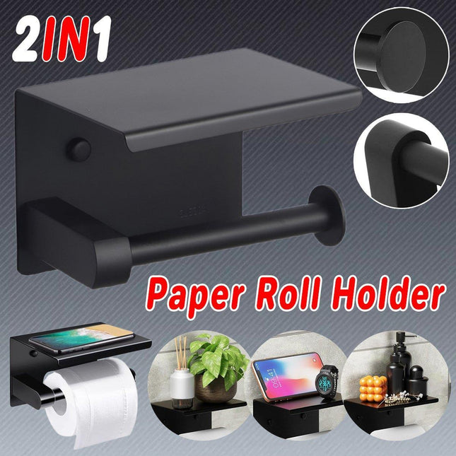 Black Stainless Steel Toilet Paper Holder Bathroom Storage Hooks Washroom