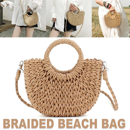 Half Round Woven Beach Bag Holiday Handbag Summer Tote for Travel and Shopping