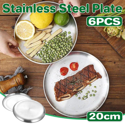 6pcs Stainless Steel Round Dinner Plate Tray Set for Home Kitchen Serving Plates