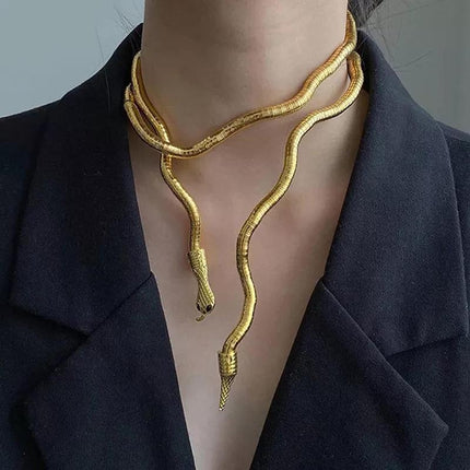 Adjustable Punk Snake Choker Necklace & Flexible Wrap Bracelet Collar Setllar - Aimall