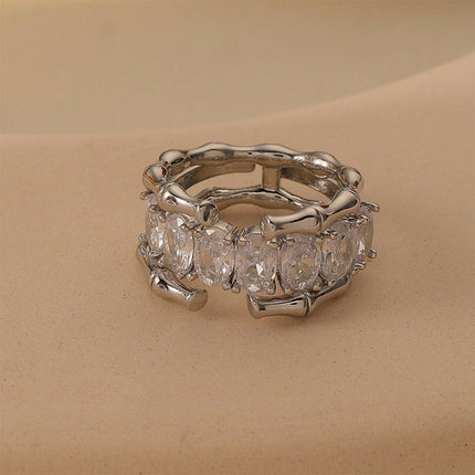Zircon Ring Bamboo Joint Design Adjustable Fashion Jewelry Finger Band