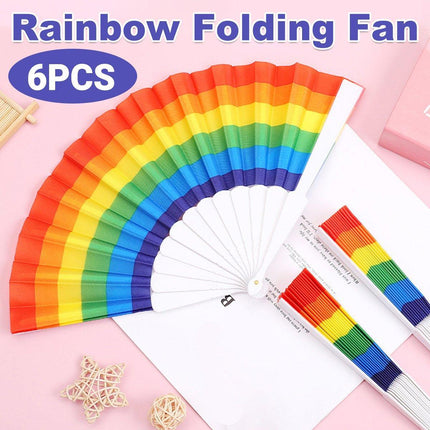 6pcs Rainbow Folding Hand Fans in Six Colors Party Decor Travel Pocket Fans