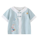Boys Chinese Traditional Outfit Summer Cotton Linen Short Sleeve Top