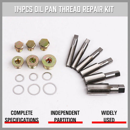 114pc Oil Pan Thread Repair Kit Sump Gearbox Drain Plug Tool Set M13 - M22 - Aimall