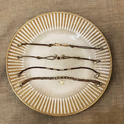 Coffee Coloured Vintage Braided Rope Beaded Bracelet Ethnic Style Jewelry