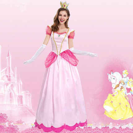 N505 Princess Peach Pink Mario Games Book Week Fancy Long Dress Up Party Costume AU