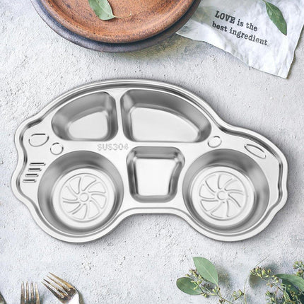 2pcs Cartoon Car Compartment Plate Stainless Steel Divided Food Tray with Sections