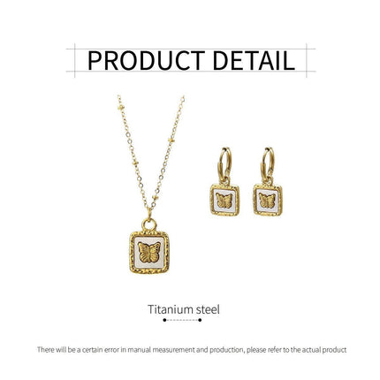 Vintage Butterfly Pendant Necklace and Earrings Set Fashion Jewelry Gift for Her