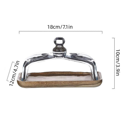 Wooden Square Cake Tray Dessert Tea Tray with Glass Cover Snack Patisserie Plate
