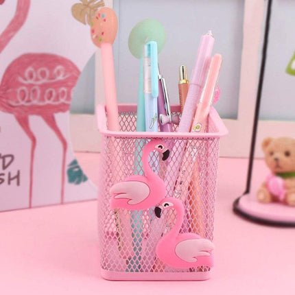 2pcs Cartoon Pink Hollow Mesh Pen Holder Multifunctional Stationery Organizer