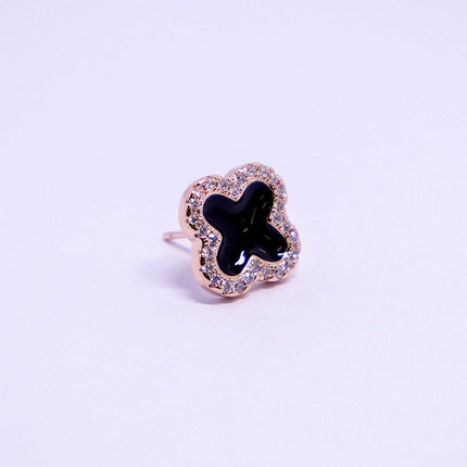 Sterling silver needle women's black four-leaf clover earrings