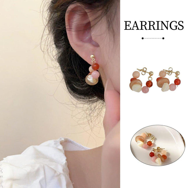 Vintage Coloured Natural Stone Beaded Earrings Boho Jewelry for Women Fashion