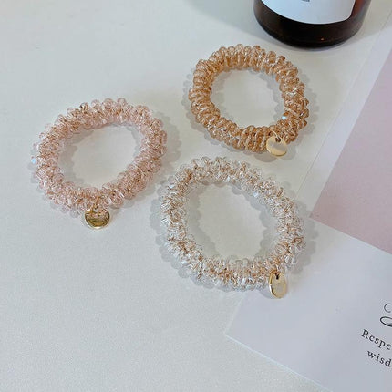 Women Rope Scrunchie Ponytail Holder Pearl Beads Elastic Hair Band Hair Tie Rope - Aimall