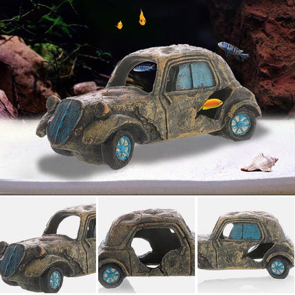 Creative Aquarium Decoration Resin Car Wreck Fish Shrimp Escape House Landscape