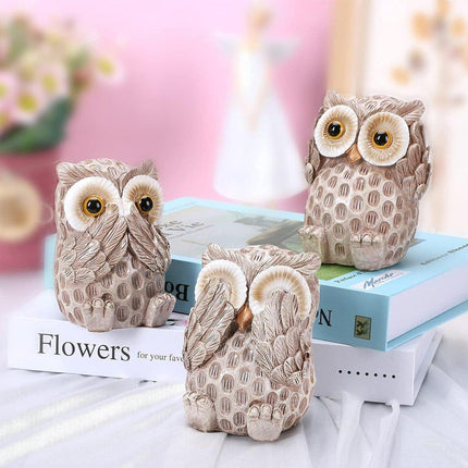 3pcs Resin Owl Ornaments Home Decor Figurines for Living Room Desktop Display