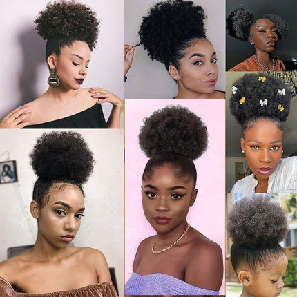8 Inch Afro Wig Curly Ponytail Hairpiece Natural Puff Bun Hair Extension Black